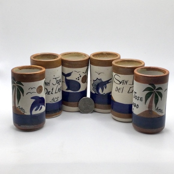 Kitchen Handmade Clay Stoneware San Jose Del Cabo Shot Glasses Set Of